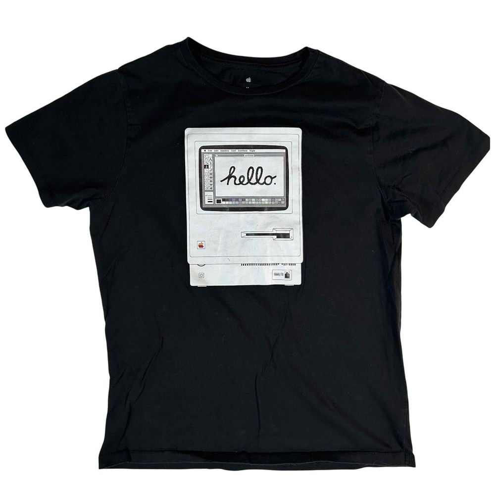 Apple Macintosh Hello Retro Graphic T-Shirt Mens Medium Black Insanely Great